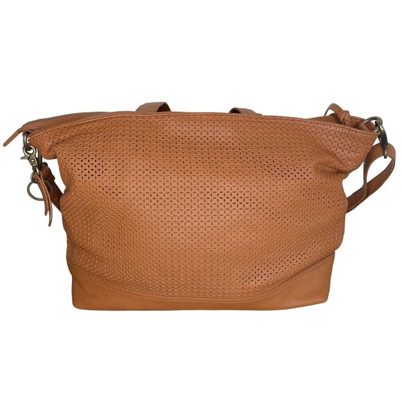 Frye & Co. Womens Perforated Leather Shoulder Bag With Top Zip & Adjustable Stra - Picture 1 of 16